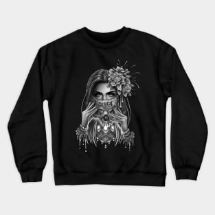 Skull Mask and Peony Flower Crewneck Sweatshirt